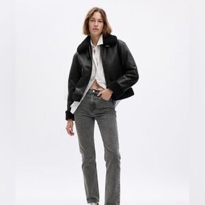 GAP Tall Vegan Leather Sherpa Trim Jacket